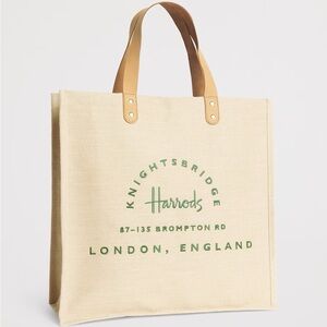 Harrods Cream Tote with Green Lettering